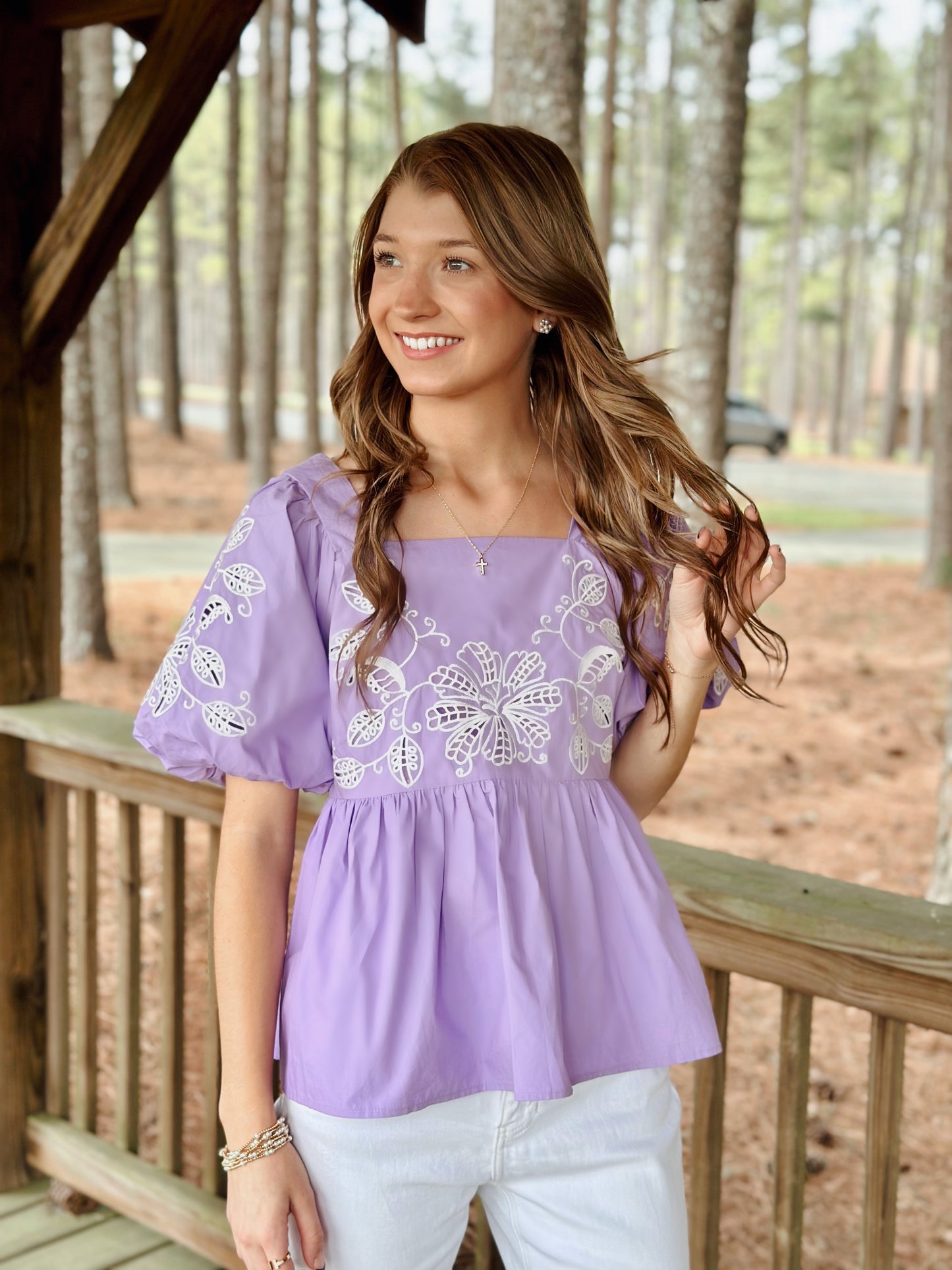 Embroidered Puff Top