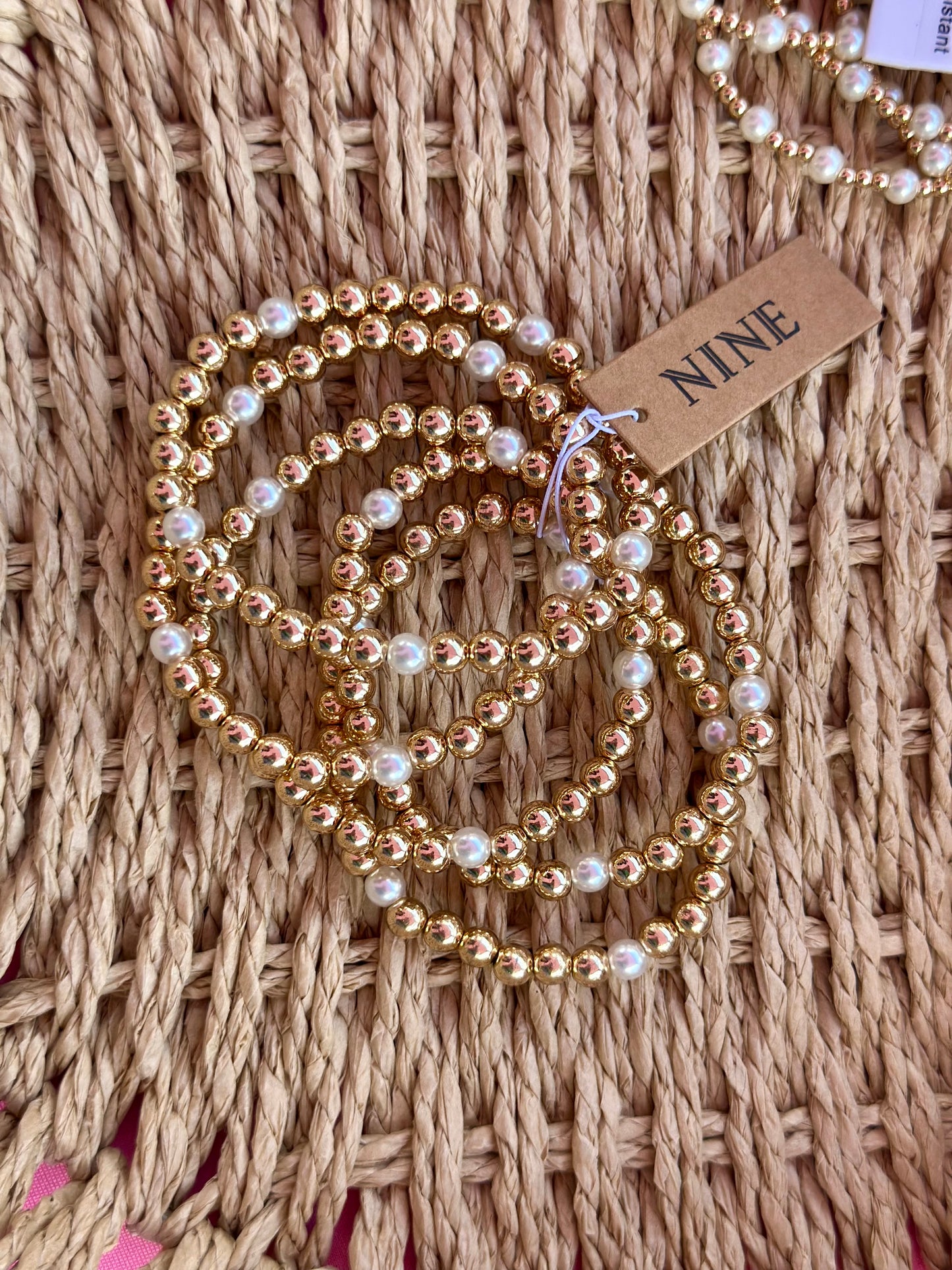 Gold Pearl Bracelet Set