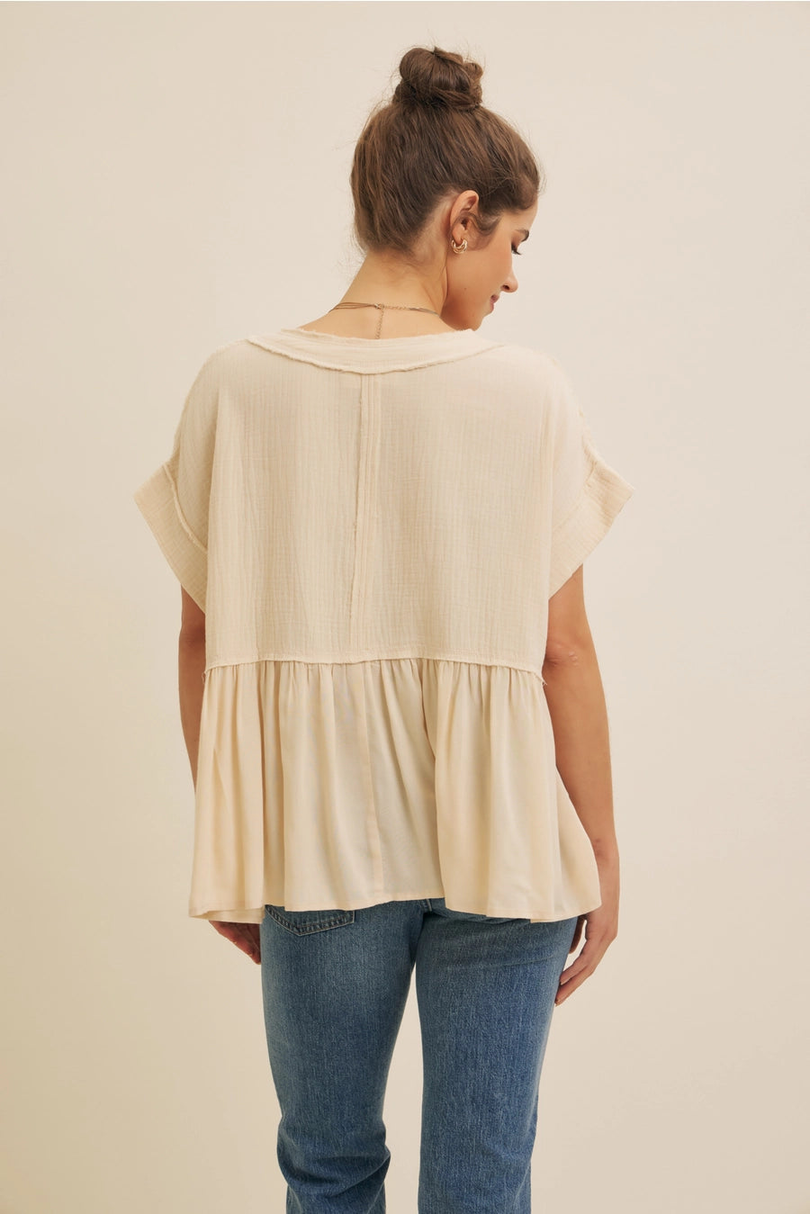 Raw Edge Ruffle Hem Blouse