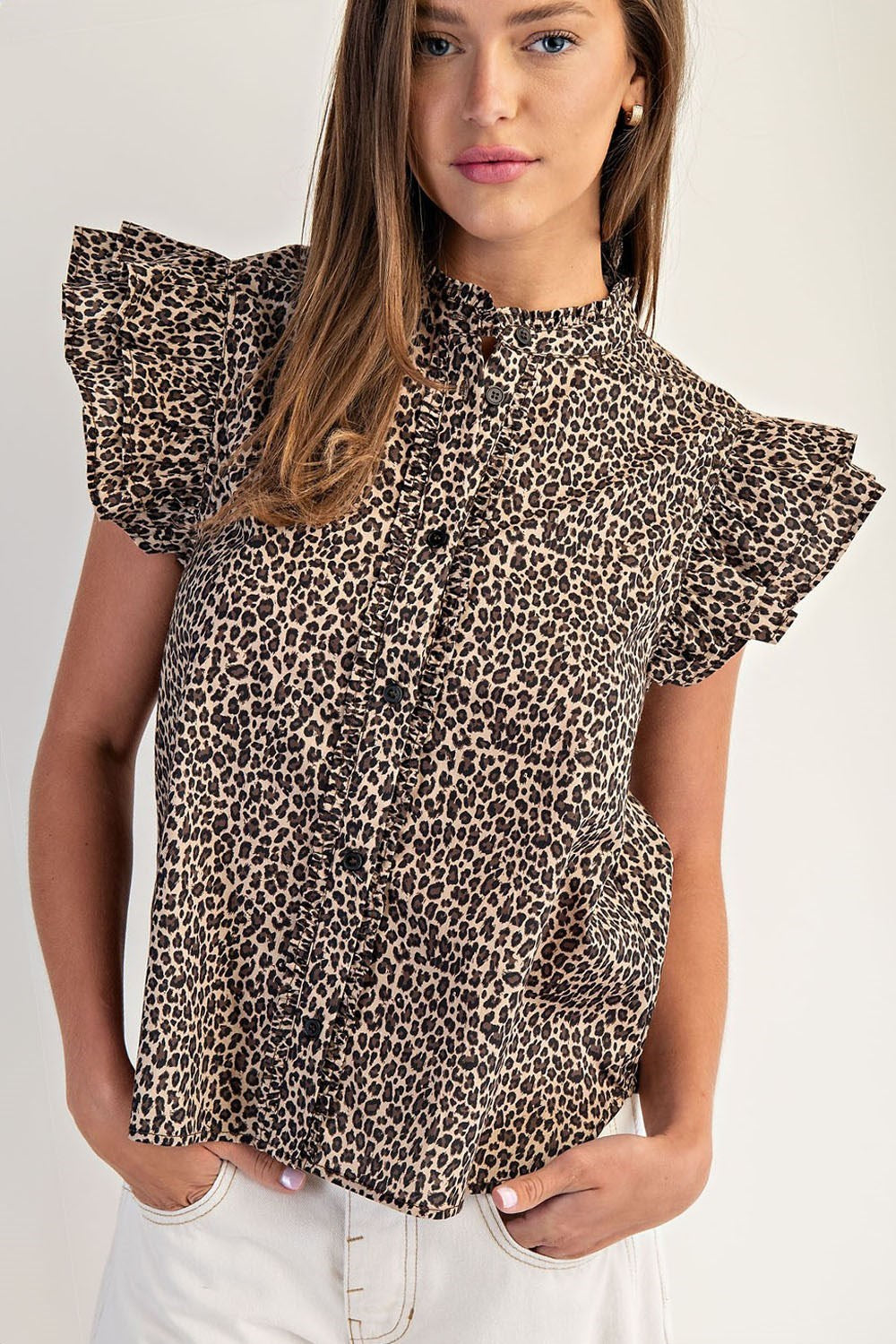 Cheetah Button Blouse