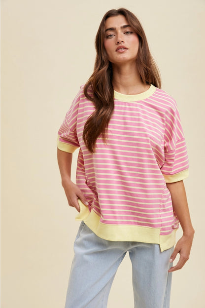 Striped Drop Shoulder Knit Top