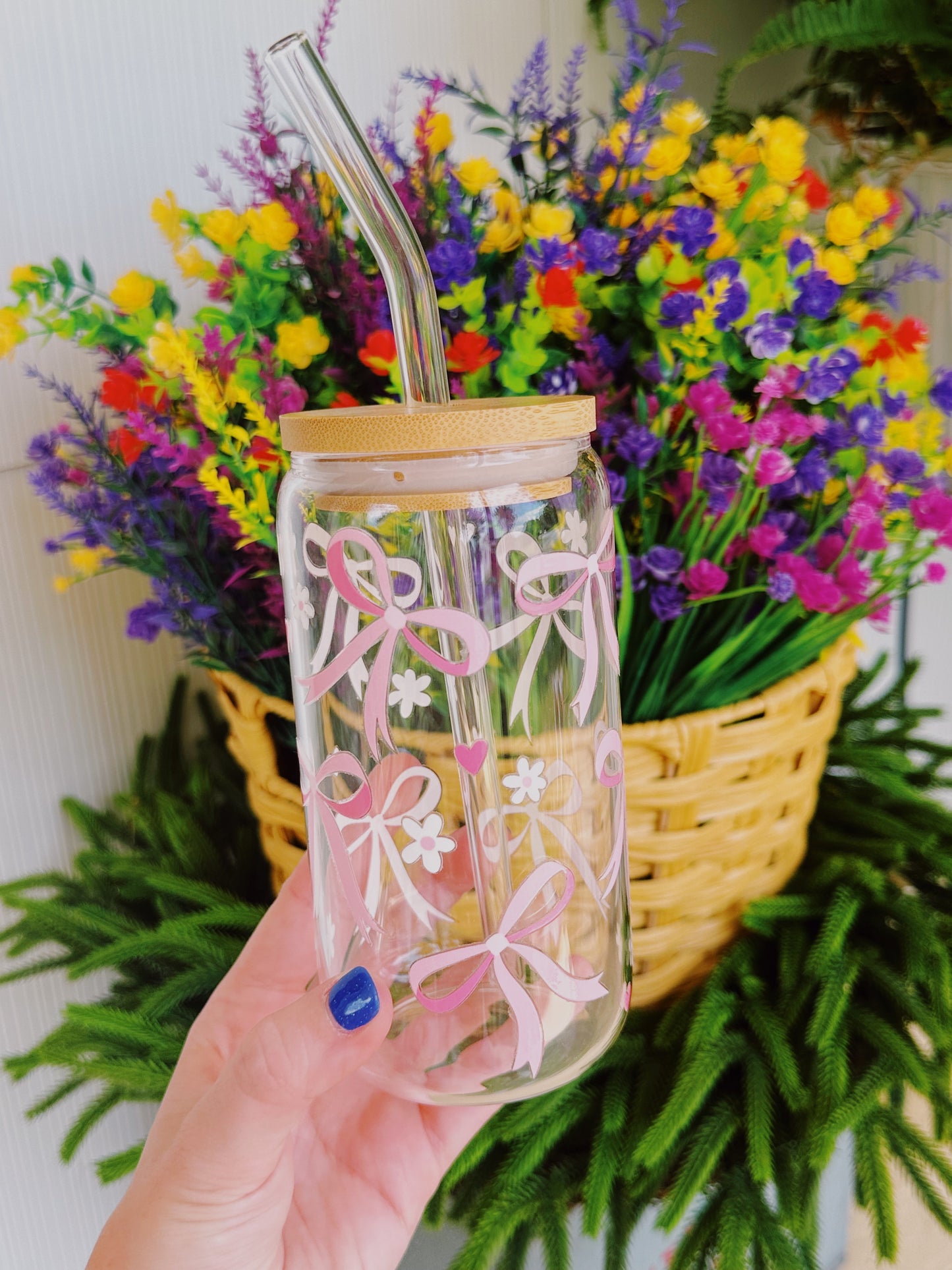 Flowers & Bows Glass Cup