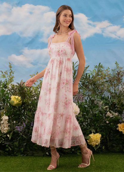 Pink Floral Tie Maxi