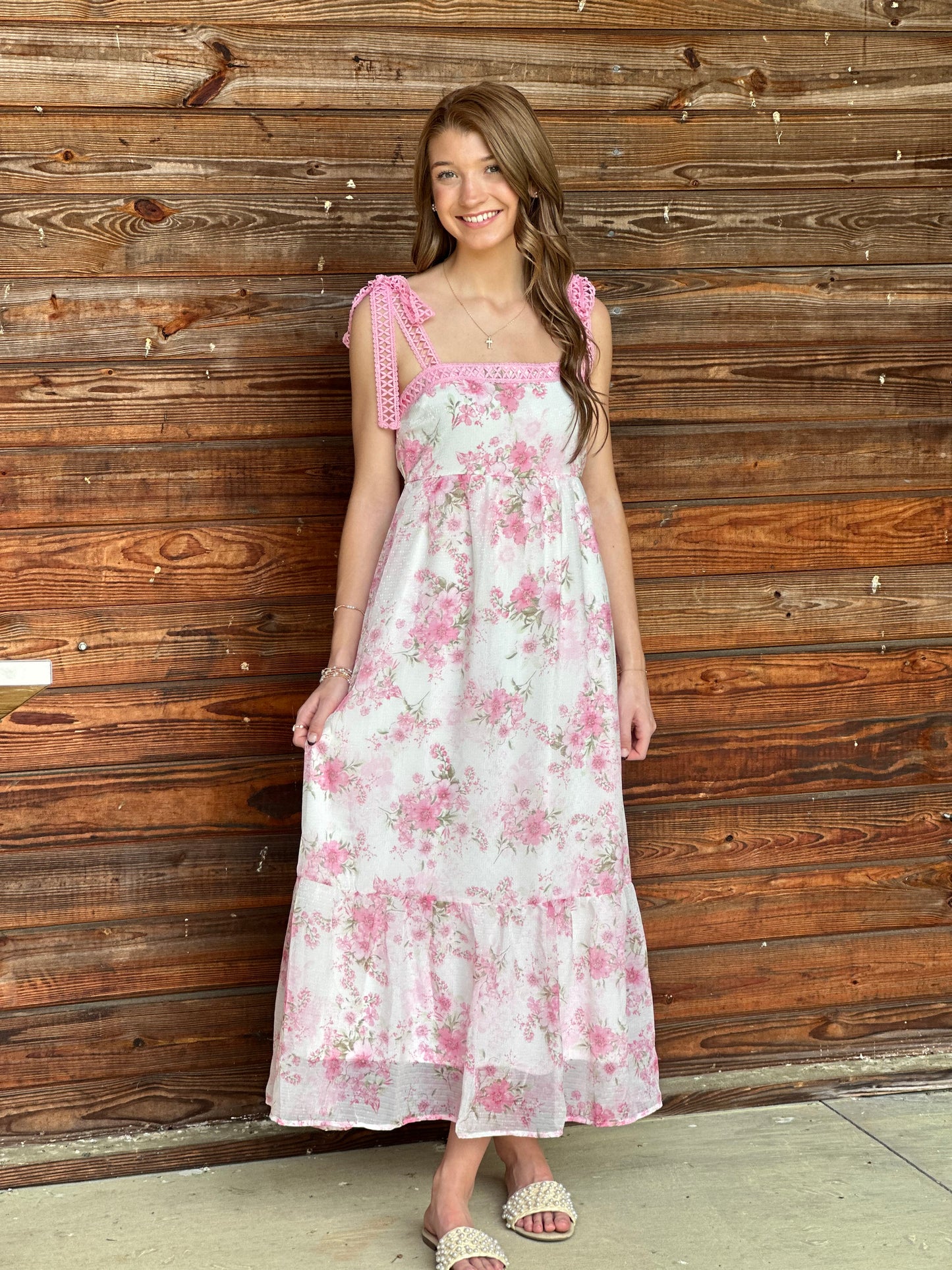 Pink Floral Tie Maxi