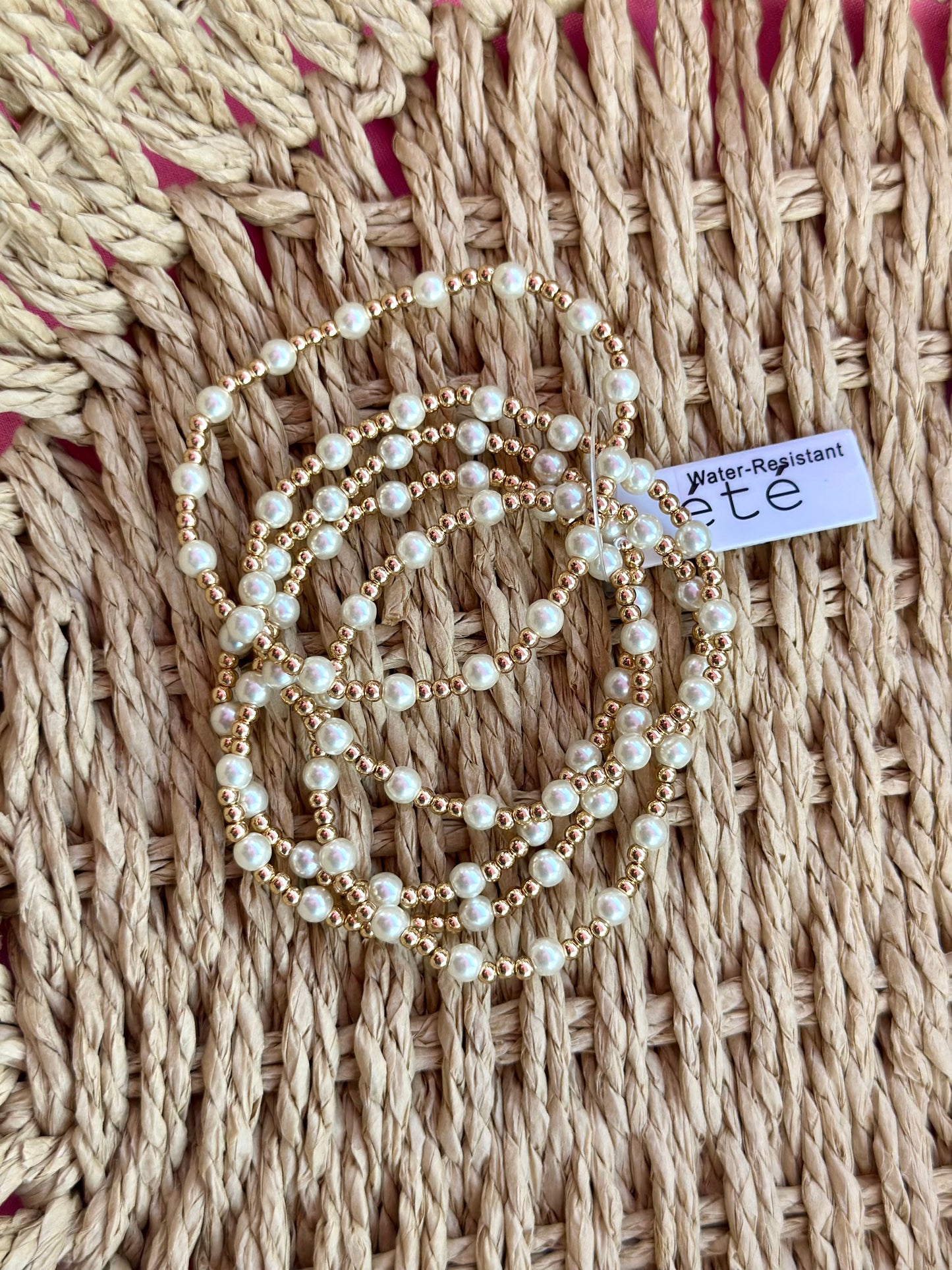 Gold Beaded & Pearl Bracelet Set