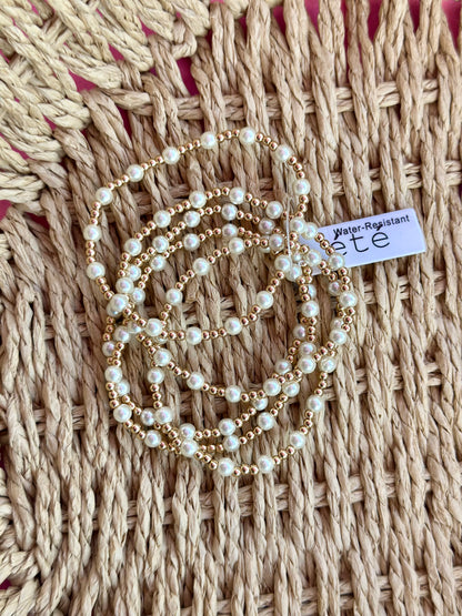 Gold Beaded & Pearl Bracelet Set
