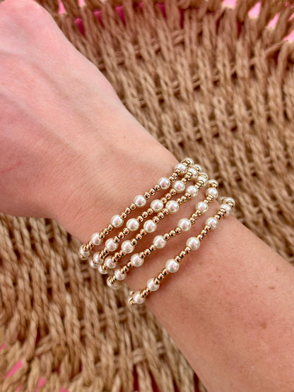 Gold Beaded & Pearl Bracelet Set