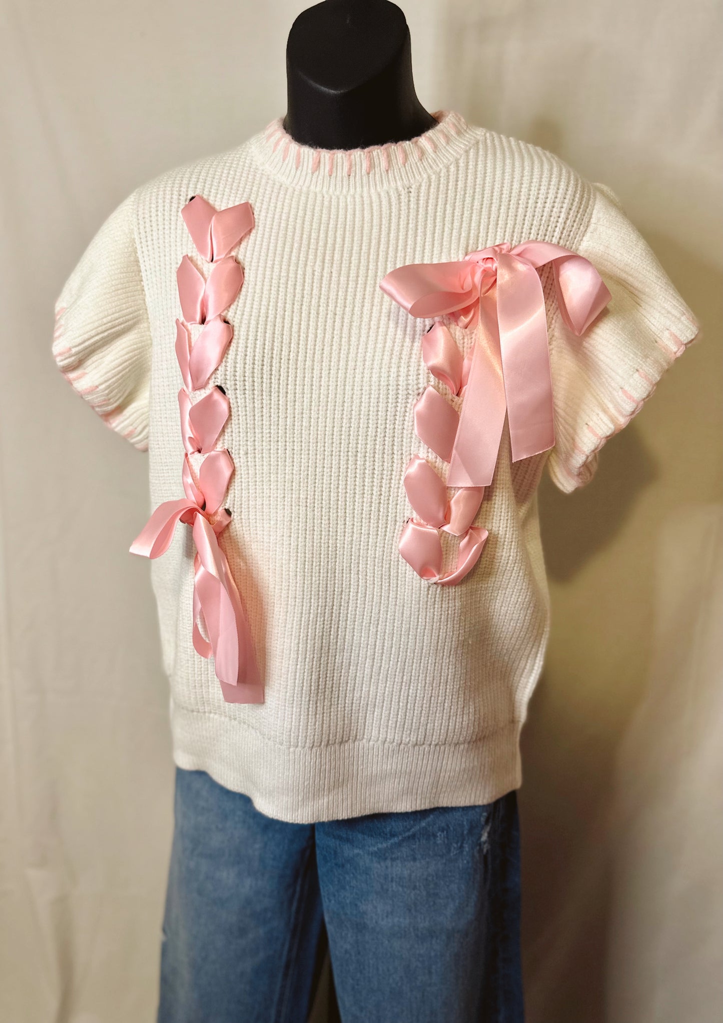 Pink Ribbon Detail Sweater