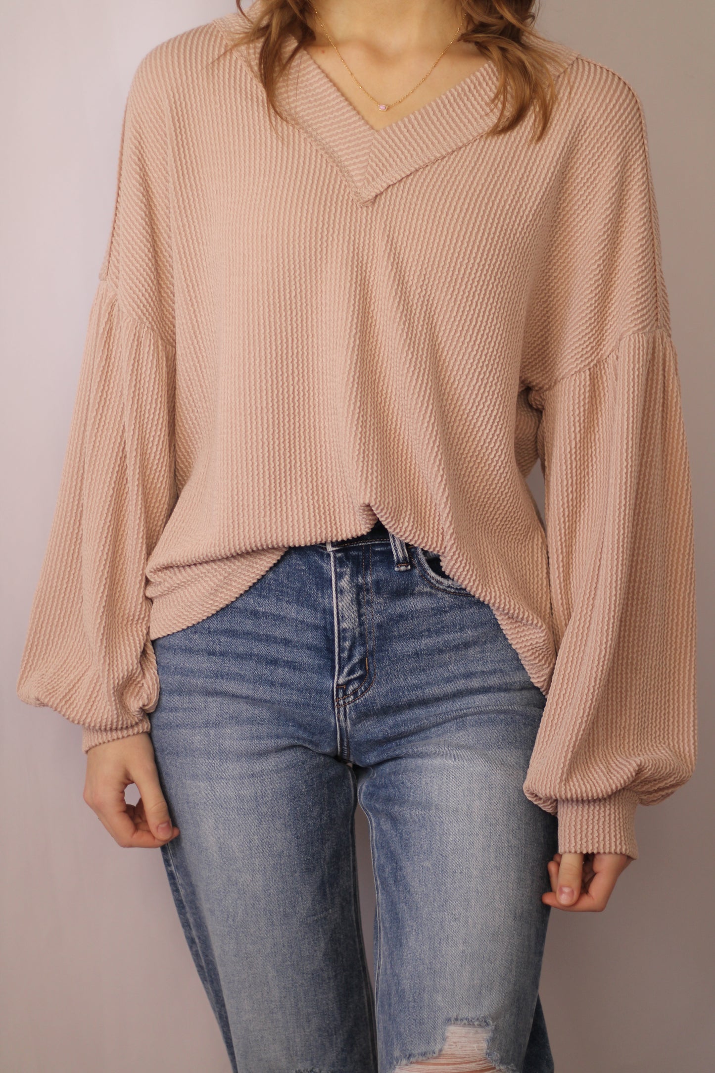 Ribbed Long Sleeve Blouse
