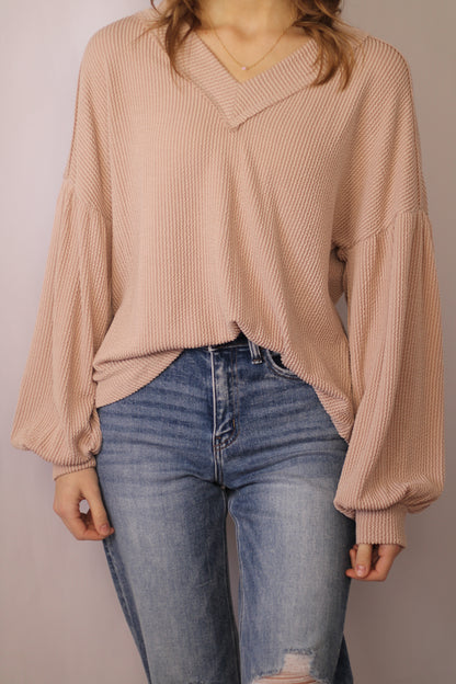 Ribbed Long Sleeve Blouse