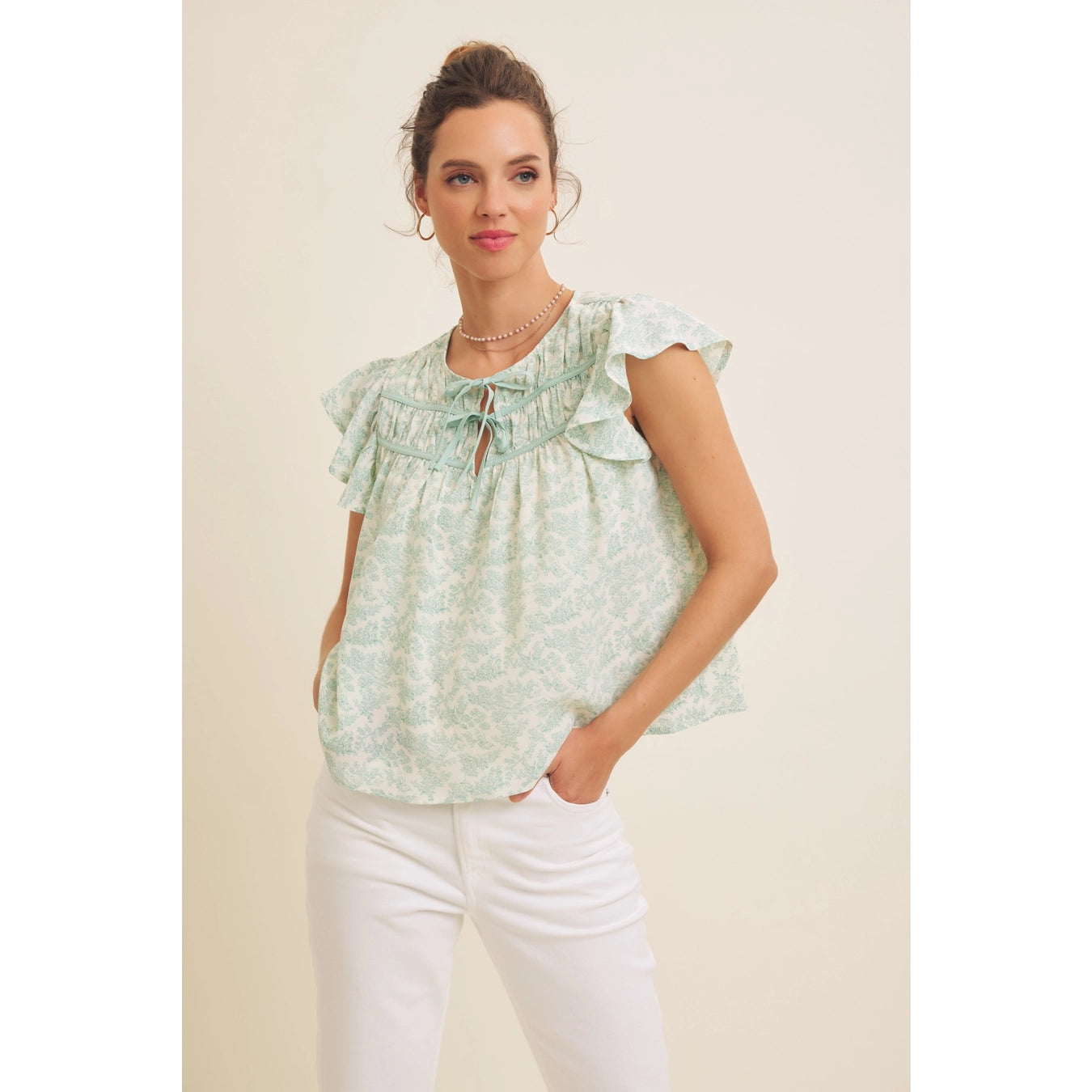 Ruffle Sleeve Print Blouse