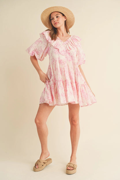 Ruffle Pink Floral Mini Dress