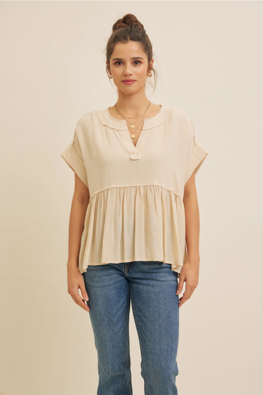 Raw Edge Ruffle Hem Blouse